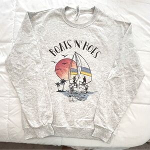 Gray Graphic Sweatshirt “Boats and Hos”. Size M. NWOT